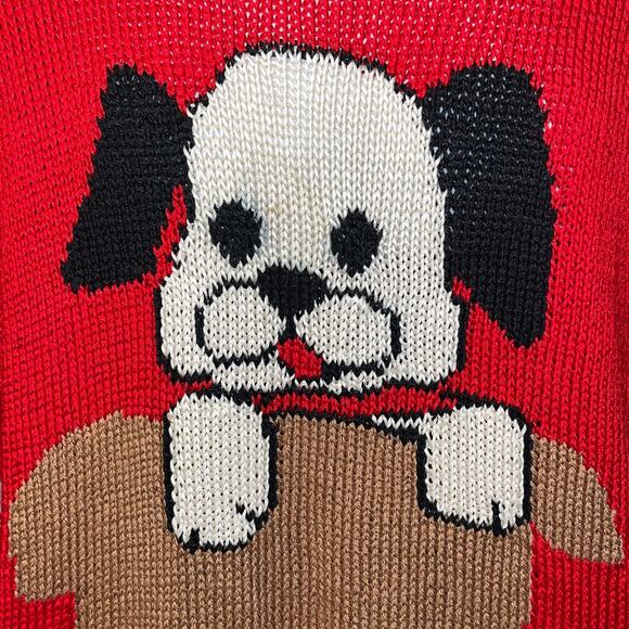 VINTAGE 80s Lynn Tyler Hand Knit Puppy Sweater Size XL - Picture 2 of 5